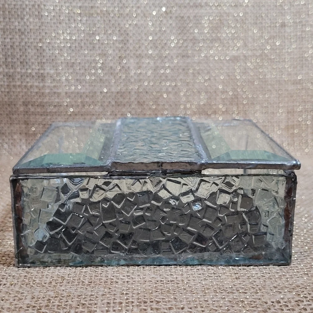 Vintage Style Stained Glass Jewelry Box Beveled Glue Chip Keepsake Trinket Box